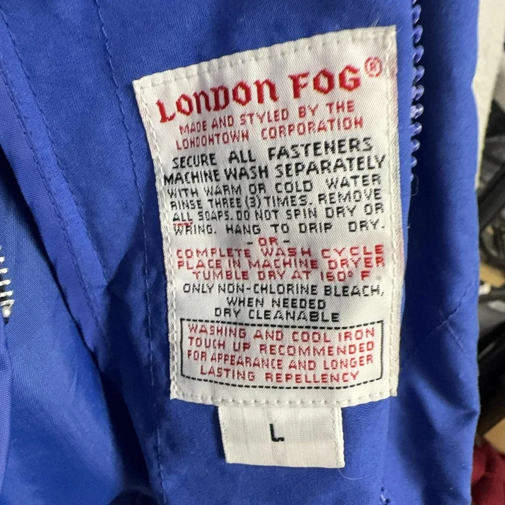 Vintage London Fog Jacket Mens Large Blue Nylon Aztec Insulated Bomber 90s